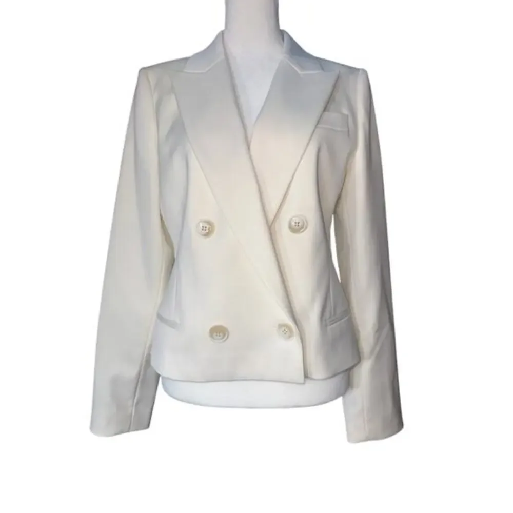 Reiss Cream White Double Breasted Cropped Blazer Peak Lapel NWT